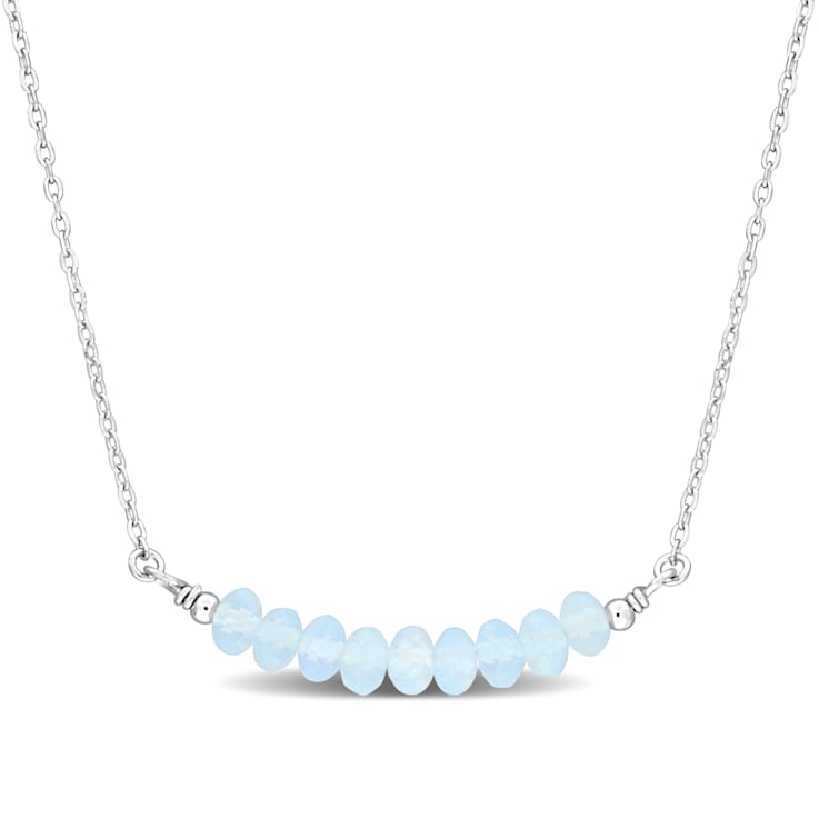 5/8ctw Aquamarine Bead Bar Necklace in Sterling Silver