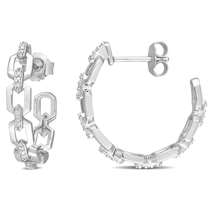 1/7 CT TW Diamond Cut Open-Work Hoop Earrings in Sterling Silver