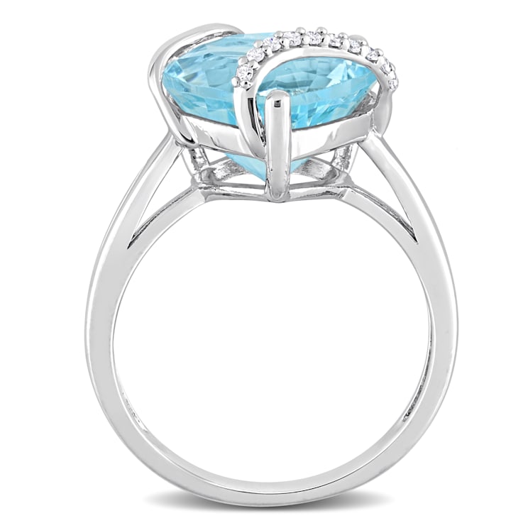 7 CT TGW Sky Blue Topaz and Diamond Accent Heart Ring in Sterling Silver