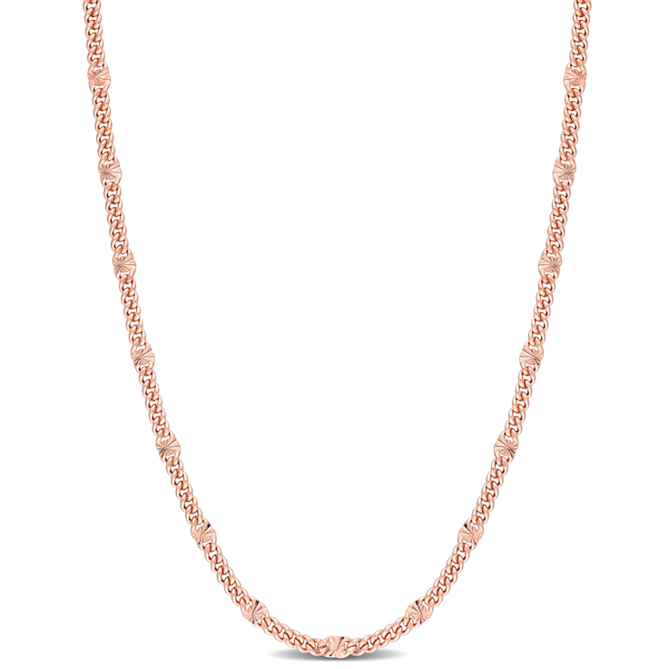 Fancy Curb Link Necklace in Rose Plated Sterling Silver