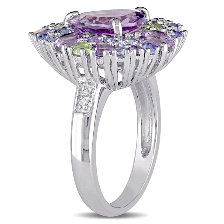4 1/2 CT TGW Multi-Gemstones and Diamond Accent Cocktail Ring in
Sterling Silver