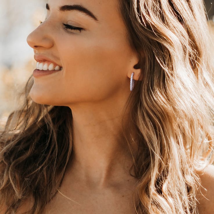 3-1/2ctw Created White Sapphire Inside-Outside Hoop Earrings in Sterling Silver