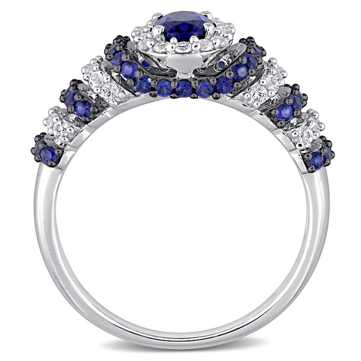 1 1/2 CT TGW Created Blue and White Sapphire Vintage Ring in Sterling Silver