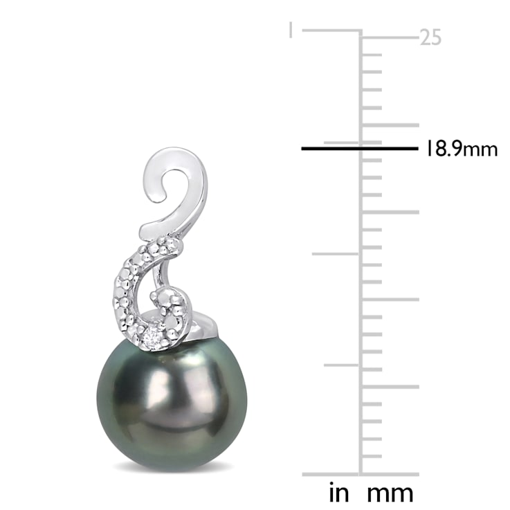 8-9MM Black Tahitian Cultured Pearl and Diamond Accent Swirl Drop Stud
Earrings in Sterling Silver