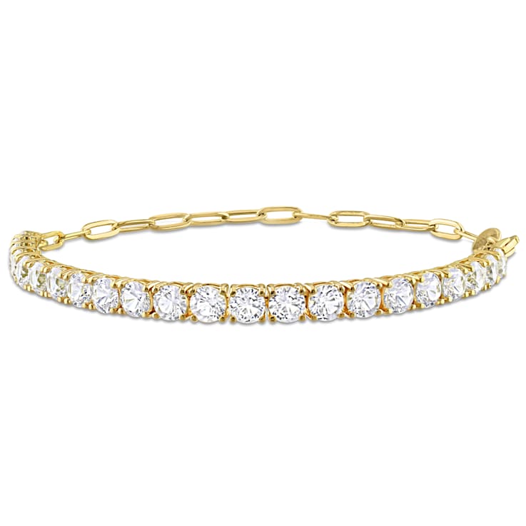 6ctw Created White Sapphire Semi Tennis Bracelet with Chain in Yellow
Rhodium Over Sterling Silver