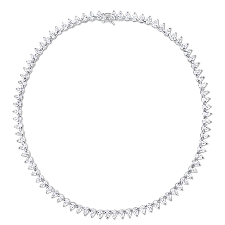 44 1/2 CT TGW Created White Sapphire Teardrop Tennis Necklace in
Sterling Silver