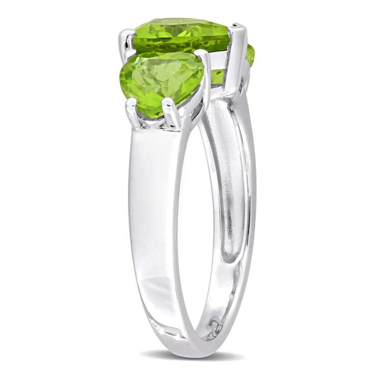 3 1/3 CT TGW Peridot 3-Stone Heart Ring in Sterling Silver