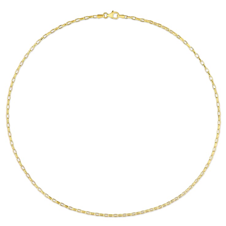 Fancy Rectangular Rolo Chain Necklace in Yellow Plated Sterling Silver