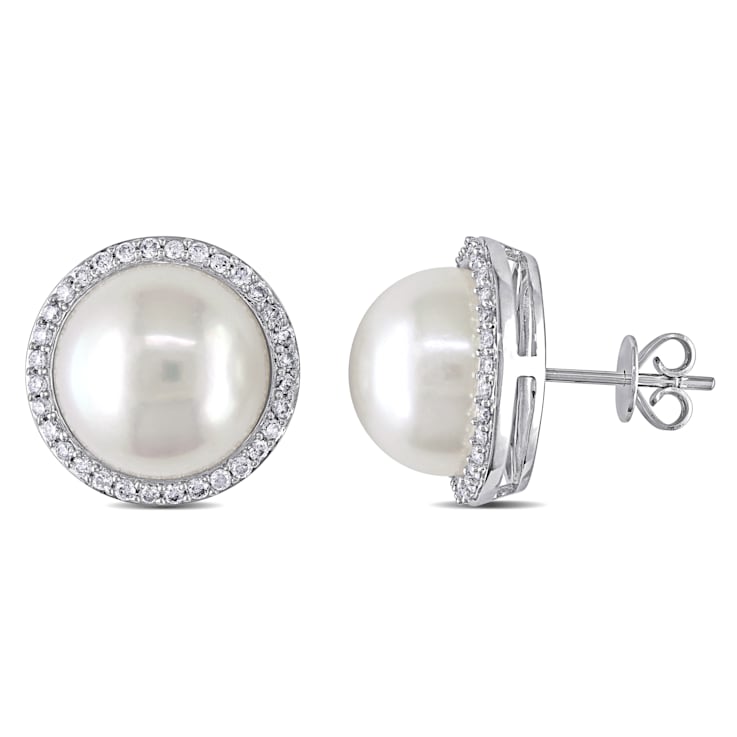 12.5-13MM Freshwater Cultured Pearl and 1/2 CT TW Diamond Halo Earrings
in 14K White Gold