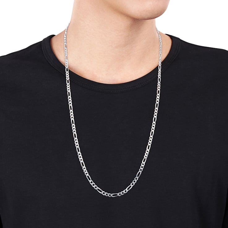 3.8mm Figaro Chain Necklace in Sterling Silver, 24 in