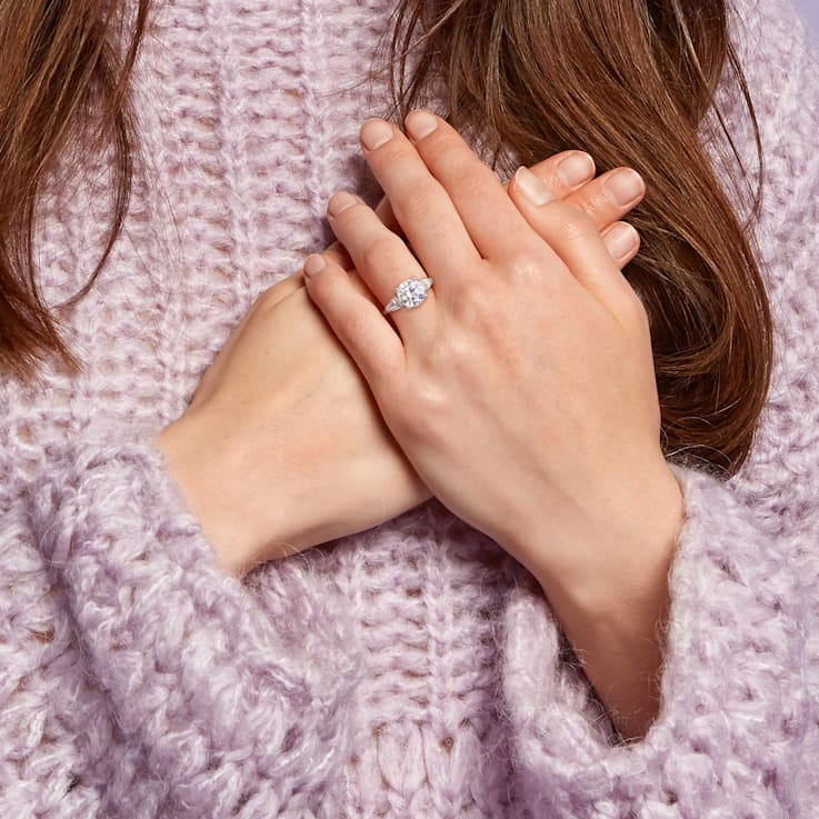 3 CT TGW Created Moissanite 3-Stone Ring in Sterling Silver