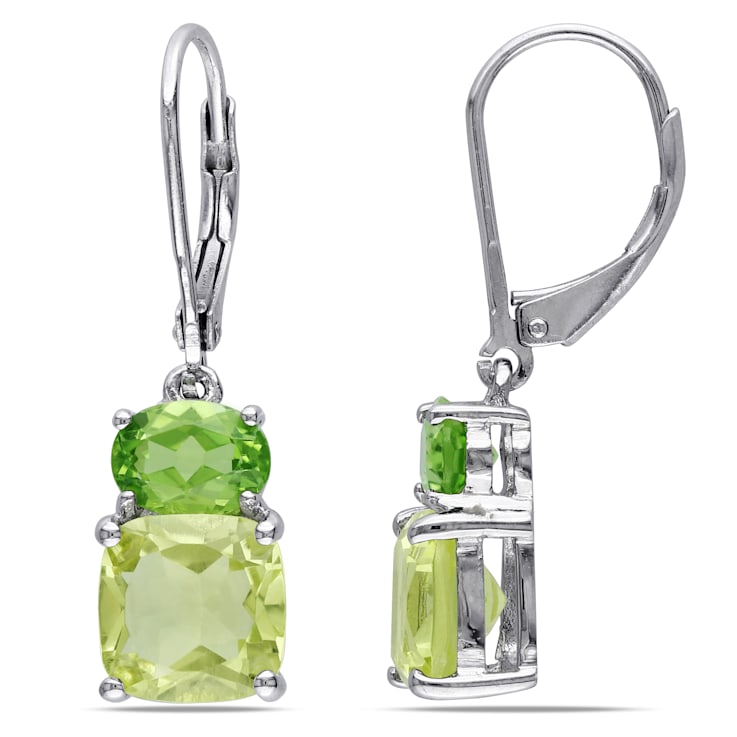 5-7/8ctw Peridot and Lemon Quartz Leverback Earrings in Sterling Silver