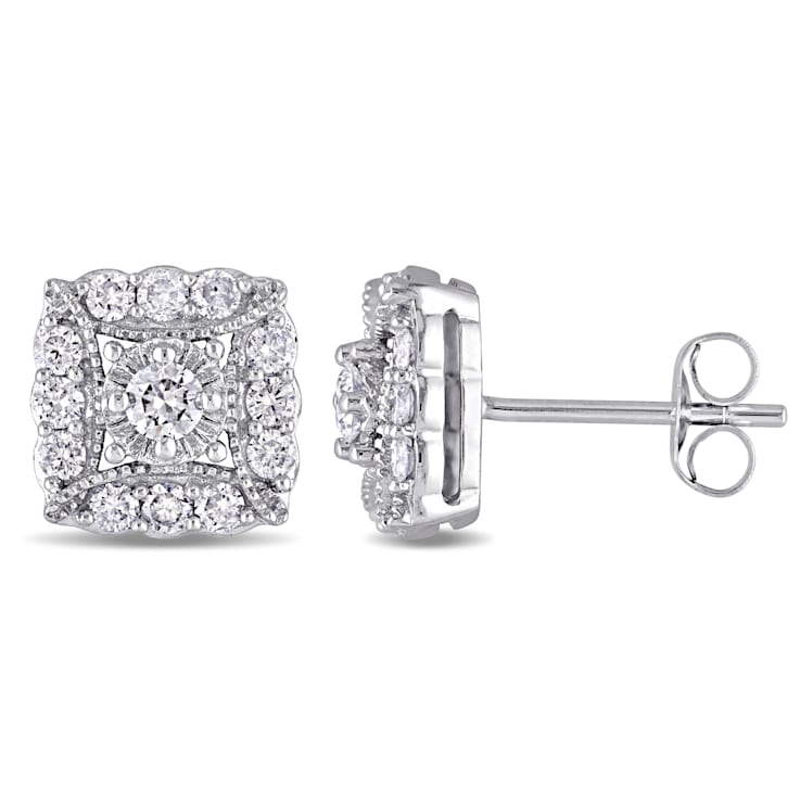 3/4 CT TW Diamond Framed Stud Earrings in 14k White Gold