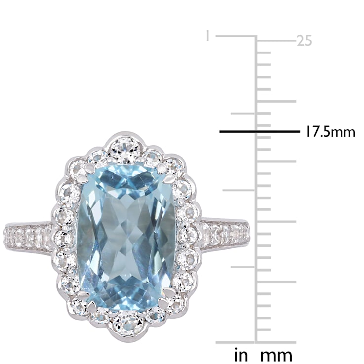 5 7/8 CT TGW Sky Blue and White Topaz Halo Cocktail Ring in Sterling Silver