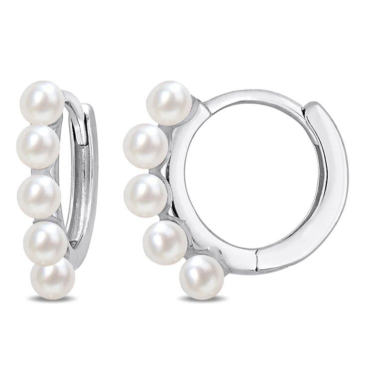 2-2.5MM Freshwater Cultured Pearl Mini Hoop Earrings in 10K White Gold