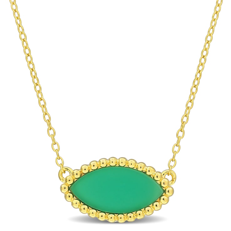 3 CT TGW Light Green Chalcedony Necklace with Beaded Halo in Yellow
Plated Sterling Silver