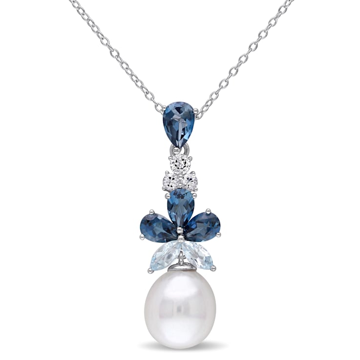 9.5-10MM Freshwater Cultured Pearl and 3 1/4 CT TGW Topaz Pendant with
Chain in Sterling Silver