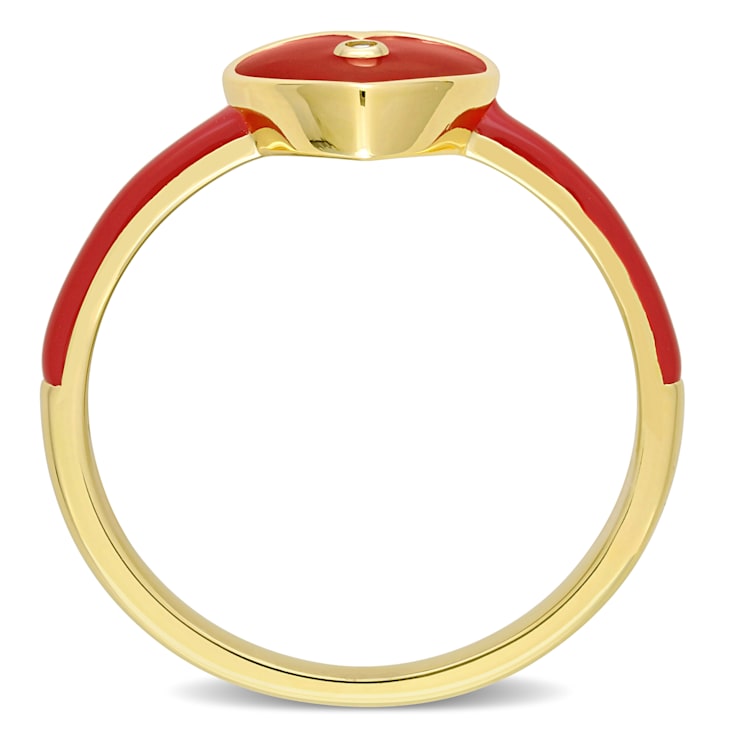 0.01 CT TGW Created White Sapphire Heart Red Enamel Ring in Yellow
Plated Sterling Silver