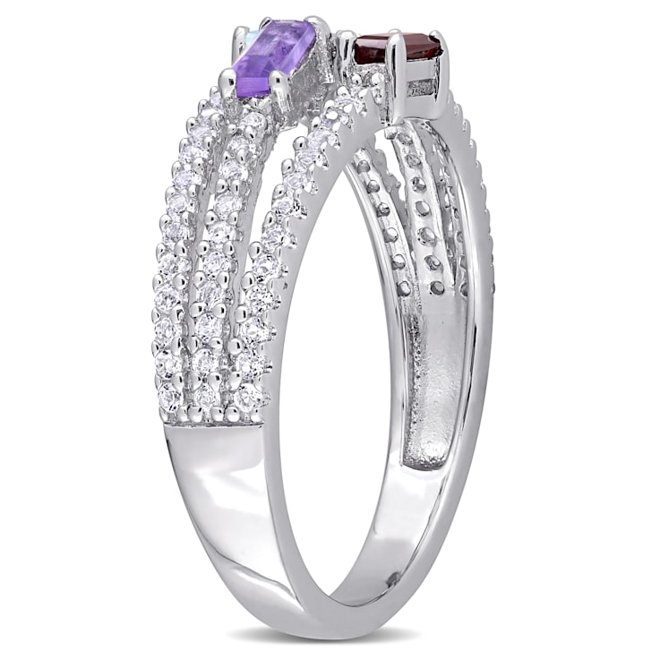 3/4 CTW Multi-Gemstone Split-Shank Ring in Sterling Silver