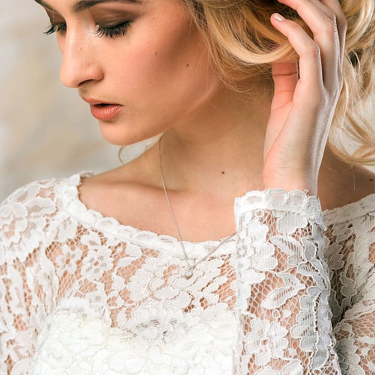 1 CT DEW Created Moissanite Solitaire Pendant With Chain in Sterling Silver