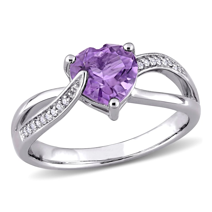 1 CT TGW Amethyst and Diamond Accent Heart Ring in Sterling Silver