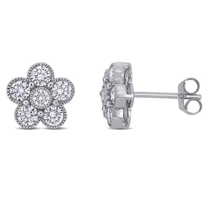 1 CT TW Diamond Flower Stud Earrings in 14k White Gold - 1CH48A