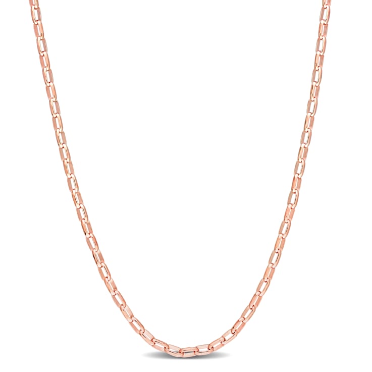 Fancy Rectangular Rolo Chain Necklace in Rose Plated Sterling Silver