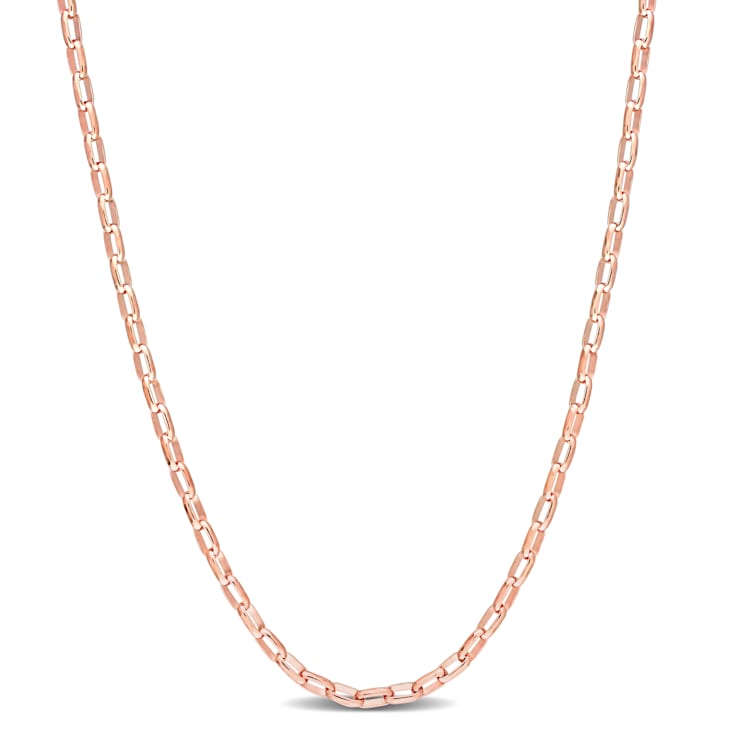 Fancy Rectangular Rolo Chain Necklace in Rose Plated Sterling Silver