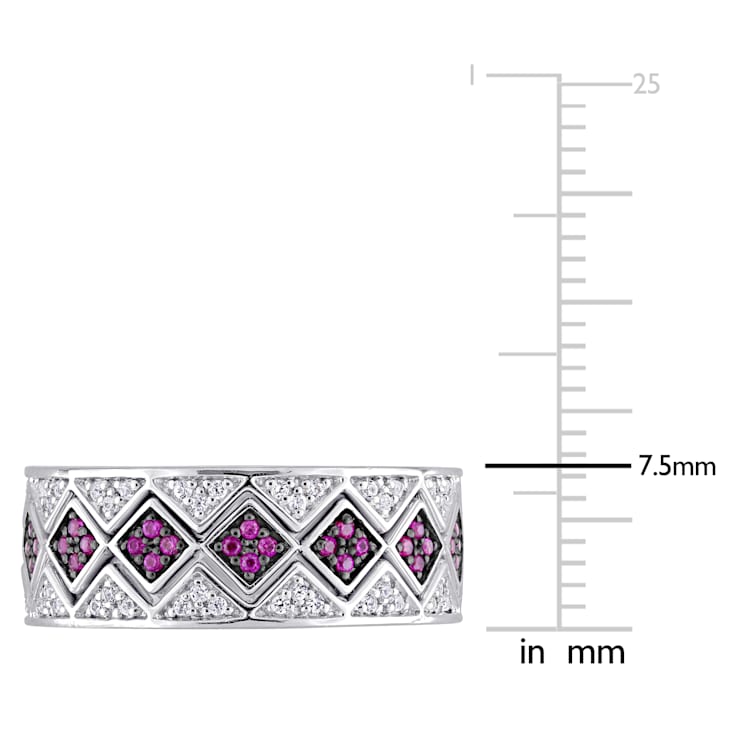 1 3/8 CT TGW Created Ruby and Created White Sapphire Ring Set in
Sterling Silver with BlacK Rhodium