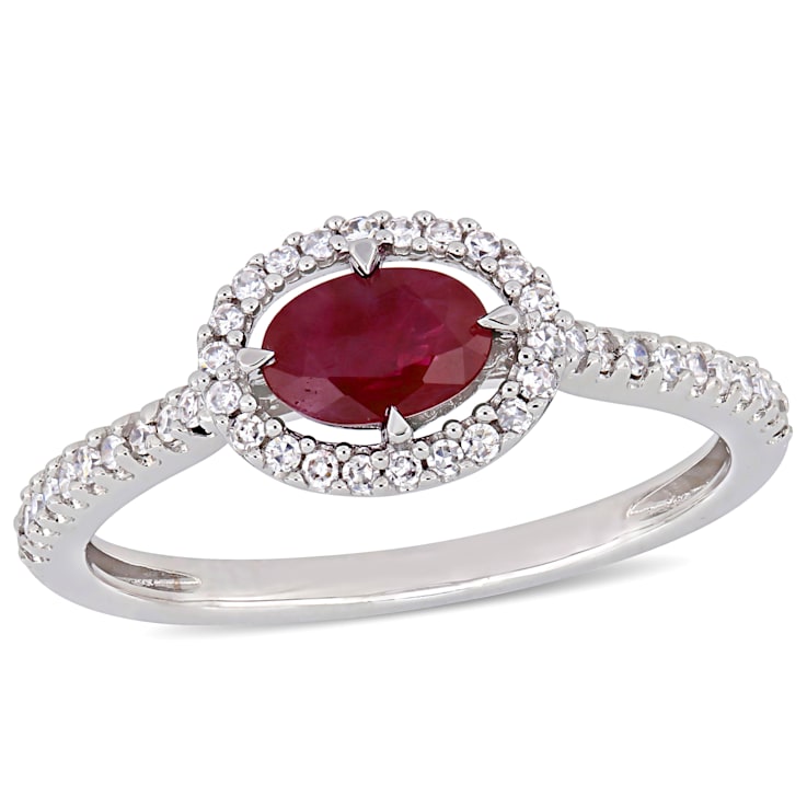 3/5 CT TGW Ruby and 1/5 CT TW Diamond Halo Ring in 14K White Gold