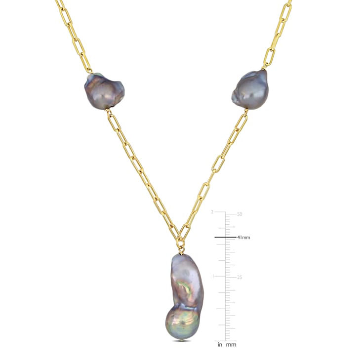 13-15 MM Grey Freshwater Cultured Pearl Oval Lariat Necklace in 18K
Yellow Gold Over Sterling Silver