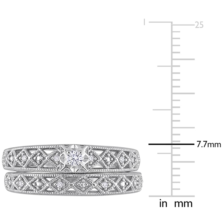 1/10 CT TW Diamond Filigree Bridal Set in Sterling Silver