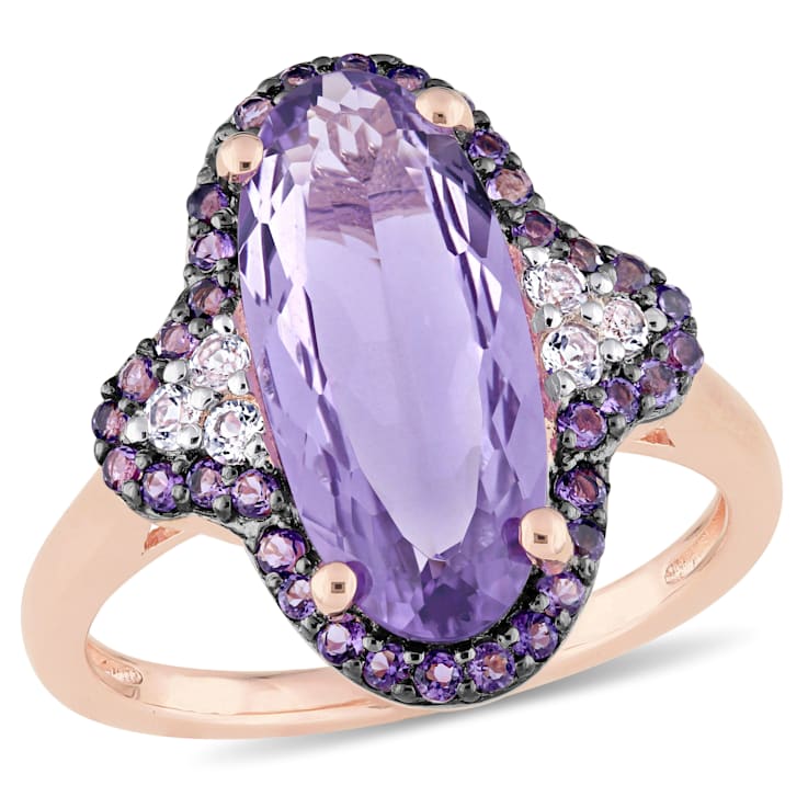 3 1/2 CT TGW Amethyst and White Topaz Ring in Rose Gold Plated Sterling Silver