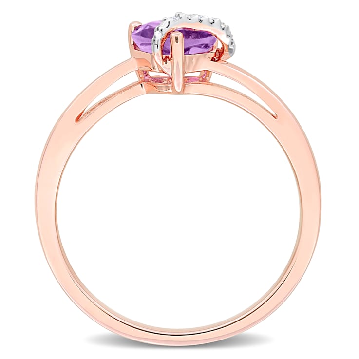 3/5 CT TGW Amethyst and Diamond Accent Heart Wrap Ring in Rose Plated
Sterling Silver