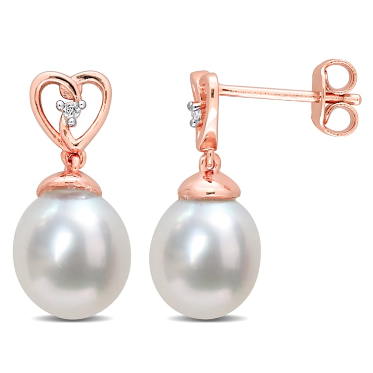 8-9MM South Sea Cultured Pearl and White Topaz Earrings in 18K Rose Gold
Over Sterling Silver