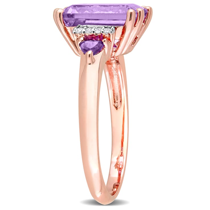3 1/3 CT TGW Multi-Gemstones and Diamond Accent Ring in Rose Gold Plated
Sterling Silver