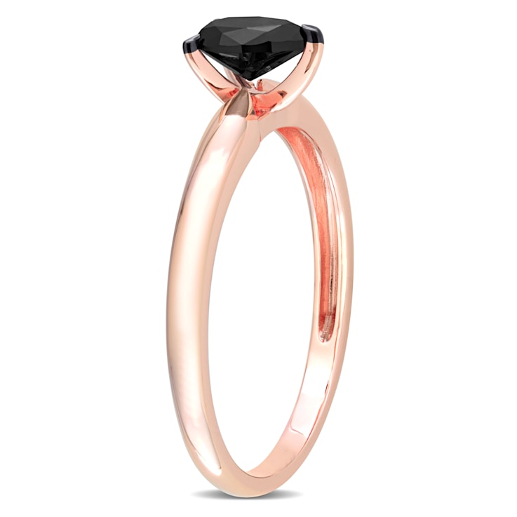 1/2 ct Black Diamond Solitaire Engagement Ring in 14K Rose Gold