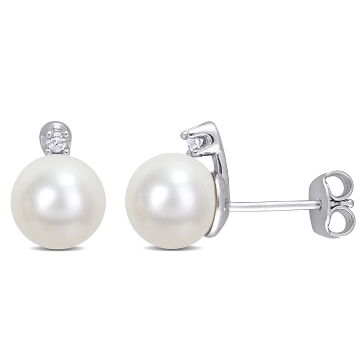 8-8.5MM Freshwater Cultured Pearl and Diamond Accent Stud Earrings in
Sterling Silver