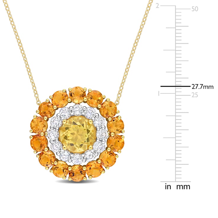 11.40 CTW Citrine, Madeira Citrine and Topaz Double Halo 18k Gold Plated
Silver Pendant w/Chain
