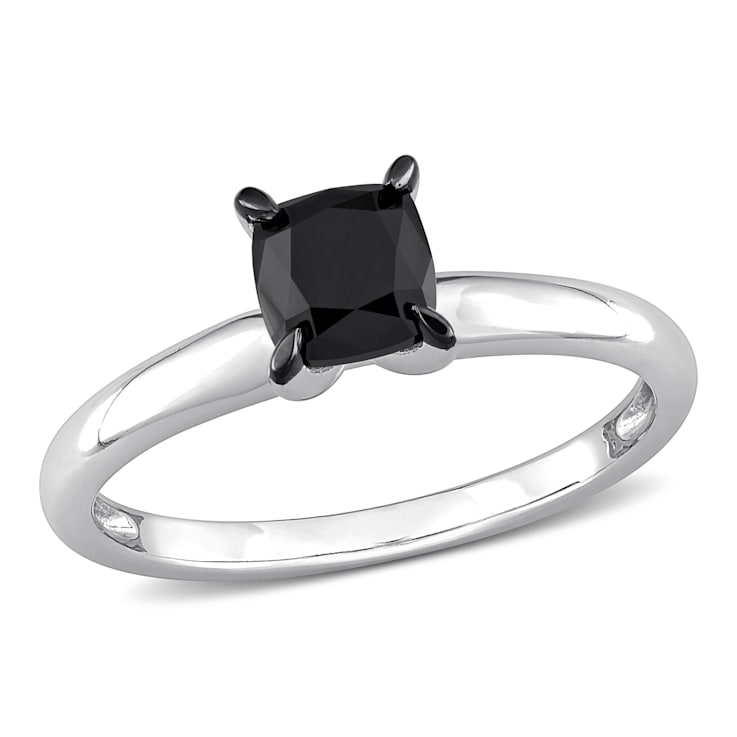 1 ct Black Diamond Solitaire Engagement Ring in 14K White Gold