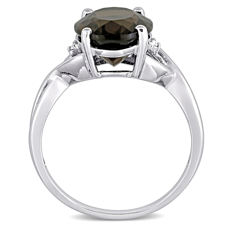 3 3/4 CTW Smokey Quartz and Diamond Accent Ring in Sterling Silver