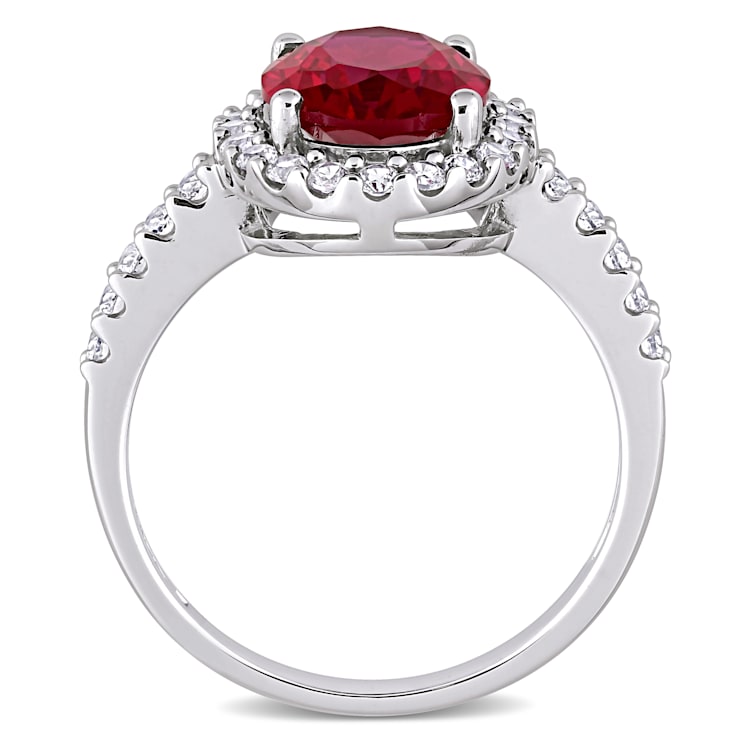 4 3/4 CT TGW Created Ruby and Created White Sapphire Halo Engagement
Ring in 10K White Gold
