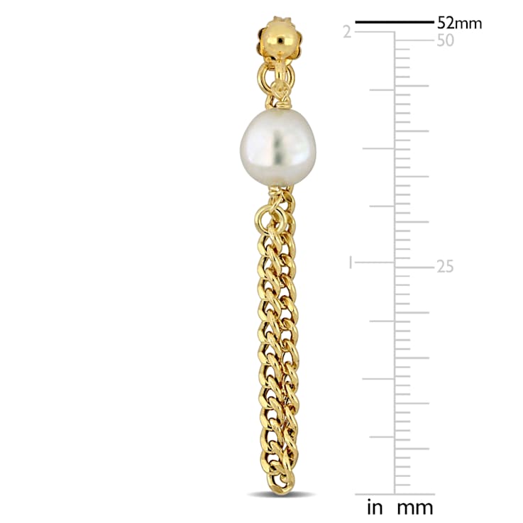 8-8.5MM Freshwater Cultured Pearl Earrings with Curb Chain in Yellow
Plated Sterling Silver