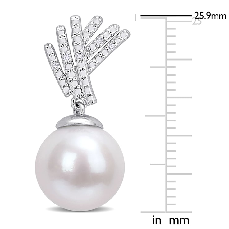 11-12MM Freshwater Cultured Pearl and Diamond Accent Drop Earrings in
Sterling Silver