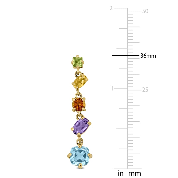 4 1/2 CT TGW Multi-Gemstone Drop Earrings in Yellow Plated Sterling Silver