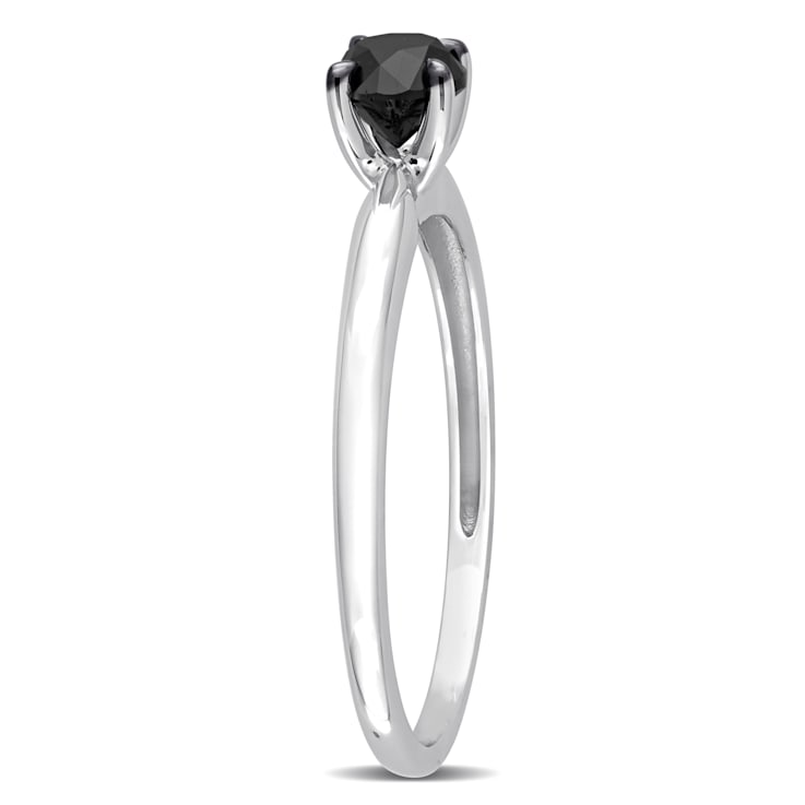 1/2 ct Black Diamond Solitaire Engagement Ring in 10K White Gold
