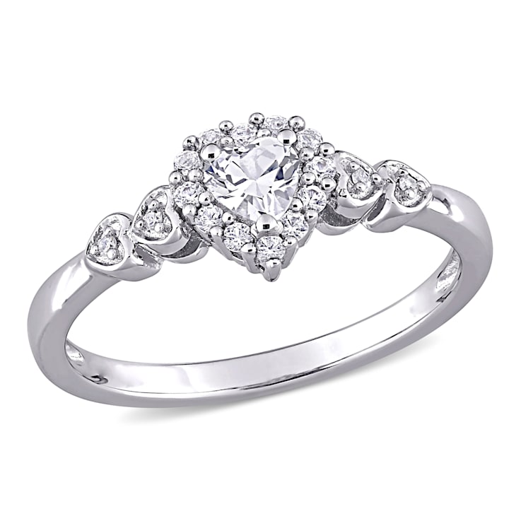 3/8 CT TGW Created White Sapphire and Diamond Accent Heart Ring in
Sterling Silver