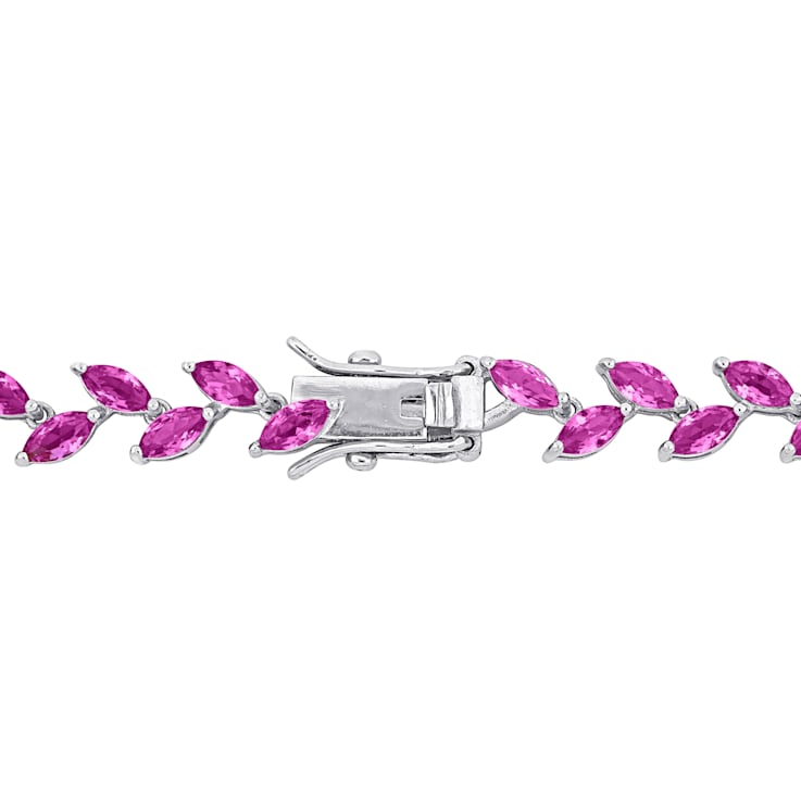 29 1/2 CT TGW Created Pink Sapphire Leaf Necklace in Sterling Silver
