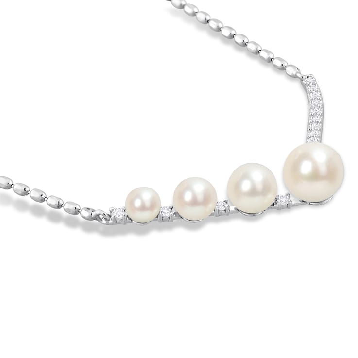 4-7.5MM Freshwater Cultured Pearl and 1/3ctw Created White Sapphire
Pendant in Sterling Silver