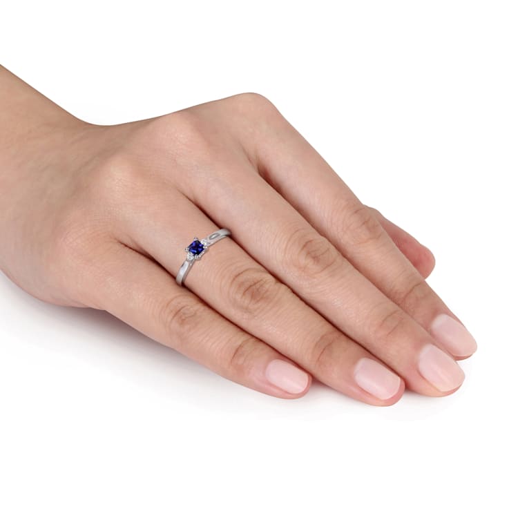 1/3 CT TGW Created Blue Sapphire and Diamond Accent Ring in